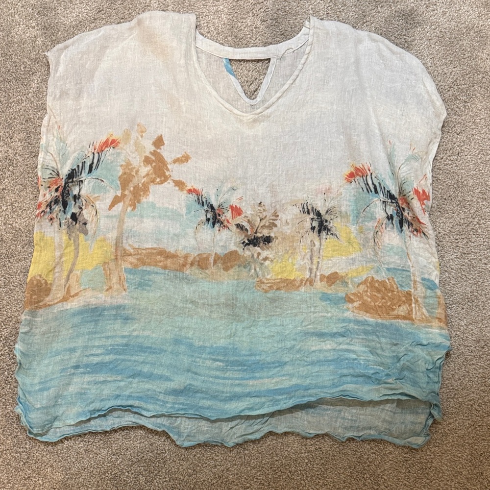 Tropical Print Sheer Top